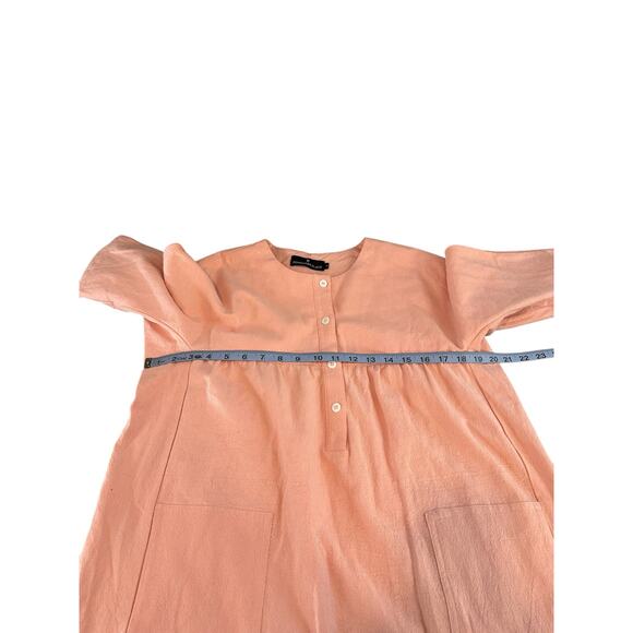 Pomander Place Dress Pink Button Front Girly Pastel Mini Linen Cotton Medium - Picture 10 of 12